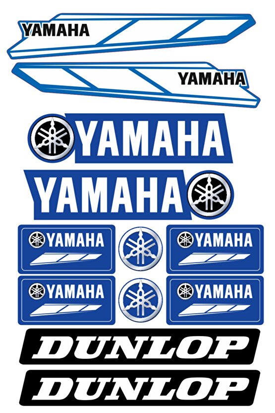 Yamaha Motosiklet Sticker Seti | 17 Parça | Su Geçirmez & Dayanıklı Etiketler | Dunlop Logolu