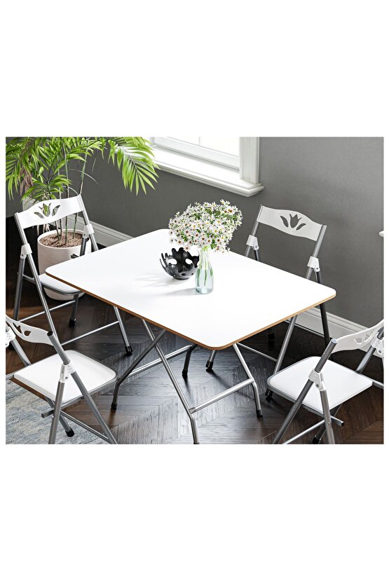 60x90 Beyaz Katlanır Masa Ve 4 Adet Sandalye Seti 1129