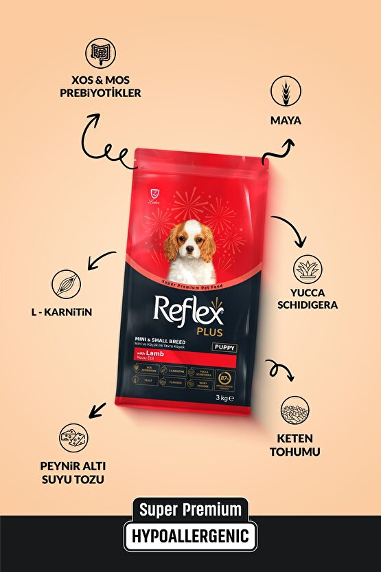 Plus Kuzu Etli Mini ve Küçük Irk Yavru Köpek Maması 3 Kg