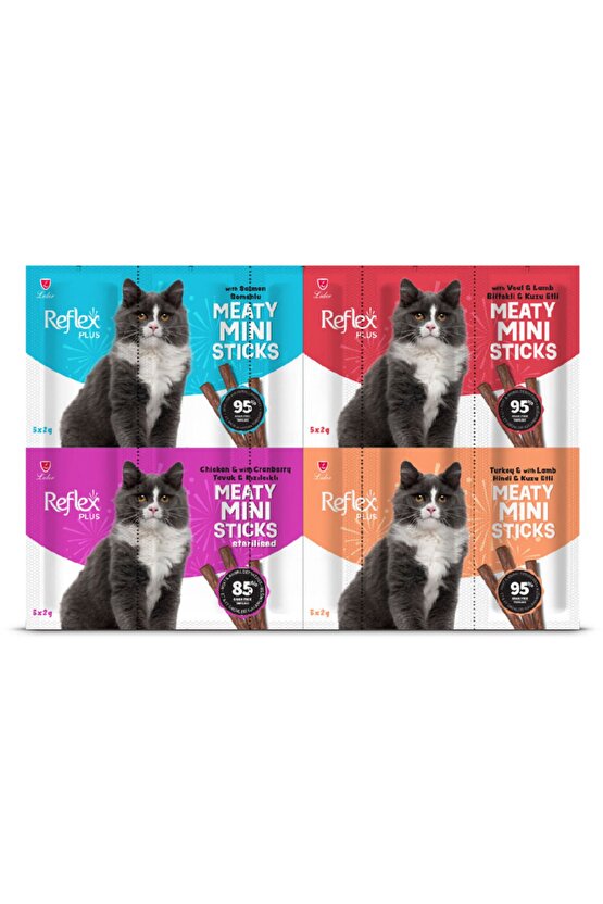 Plus Mini Mix Somonlu & Kuzulu & Biftekli & Kısır Tavuklu Kedi Ödülleri 20 x 2 Gr