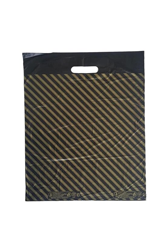 Naksan Takviyeli İnce Desenli Çizgili Siyah Çanta Poşet Torba - 2 No - 26x38 Cm. - 50 Adetlik 3 Pake