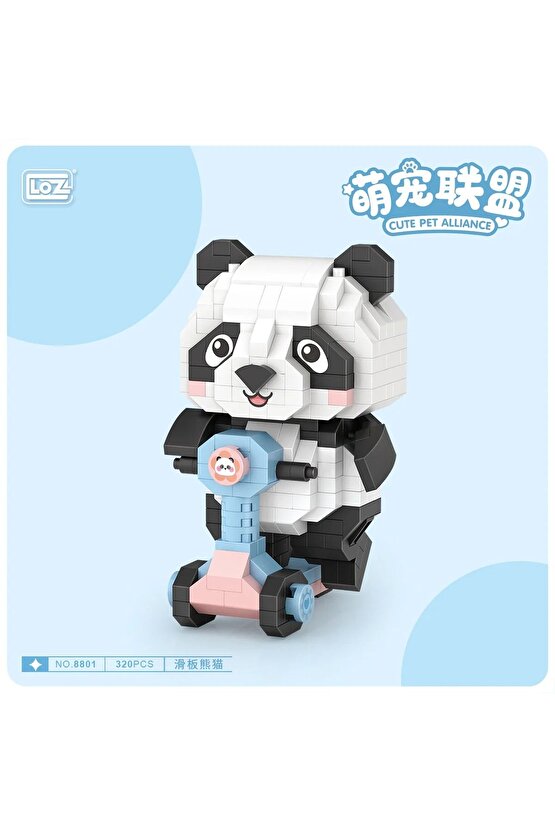 Mikro Blok Scooter Süren Panda 320 Parça - Lego Setleri - Loz Mini Lego - Hayvan Lego - Loz Lego - M