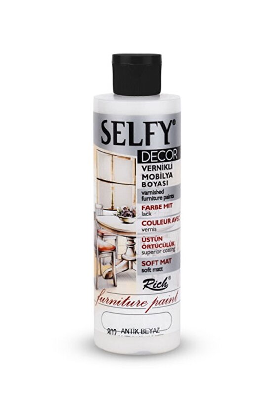 Selfy Decor Kendinden Vernikli Mobilya Boyası 240 Cc Antik Beyaz 2x + Boyama Rulo Seti