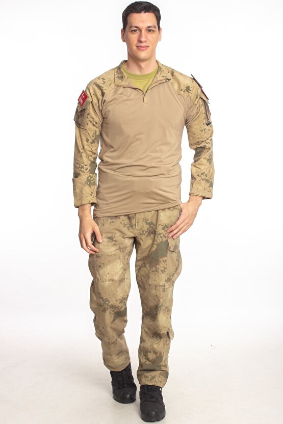 Jandarma Kamuflaj Renkli Uzun Kollu Taktik Operasyon Likrali Combat T-shirt