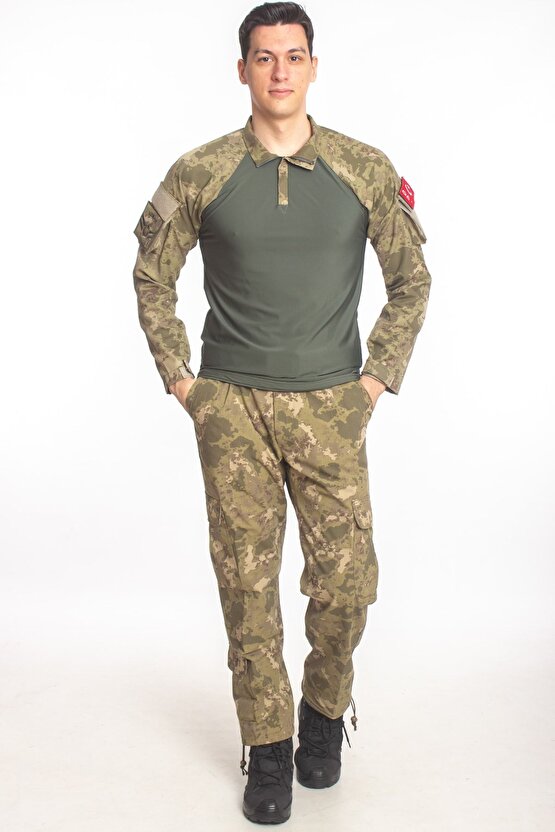 Kara Kuvvetleri Piyade Kamuflaj Renkli Uzun Kollu Orjinal Taktik Combat T-shirt