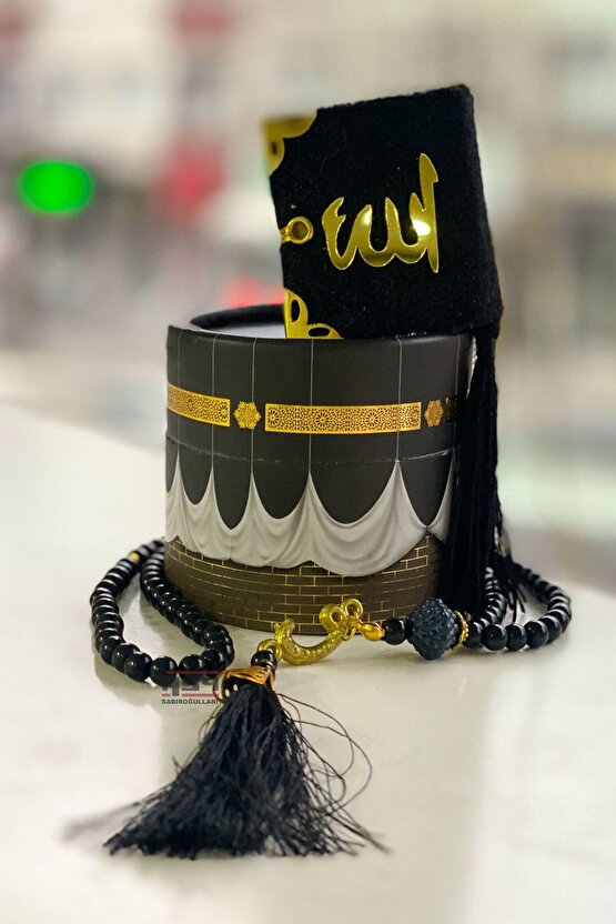 10 Adet Kabe Desenli Siyah Mini Kutu Tesbih Seti Hediyelik