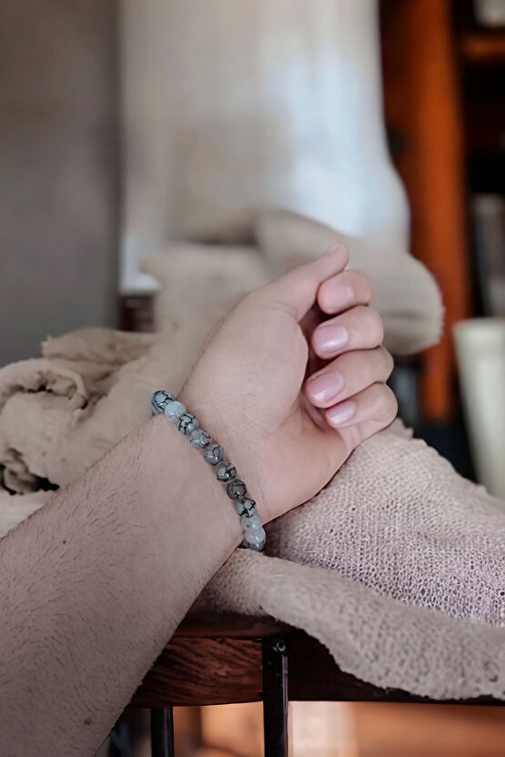 Beyaz Şaffaf Akik Taşı Bileklik  Doğal Taşlar Orijinal Gerçek Akik Taşı Bileklik