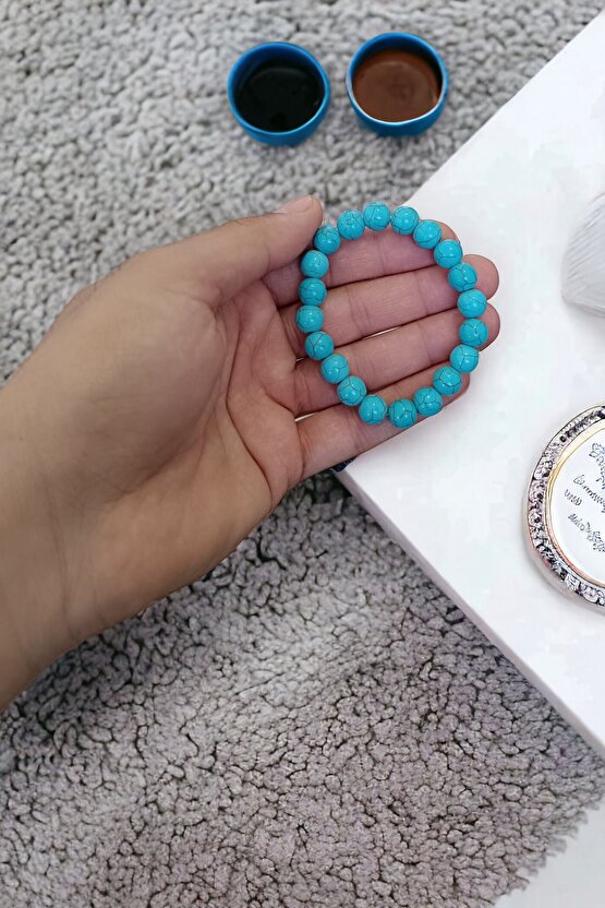 Turkuaz Firuze Taşı 10 mm Büyük Boy Kaliteli Orijianal Doğal Taş Bileklik