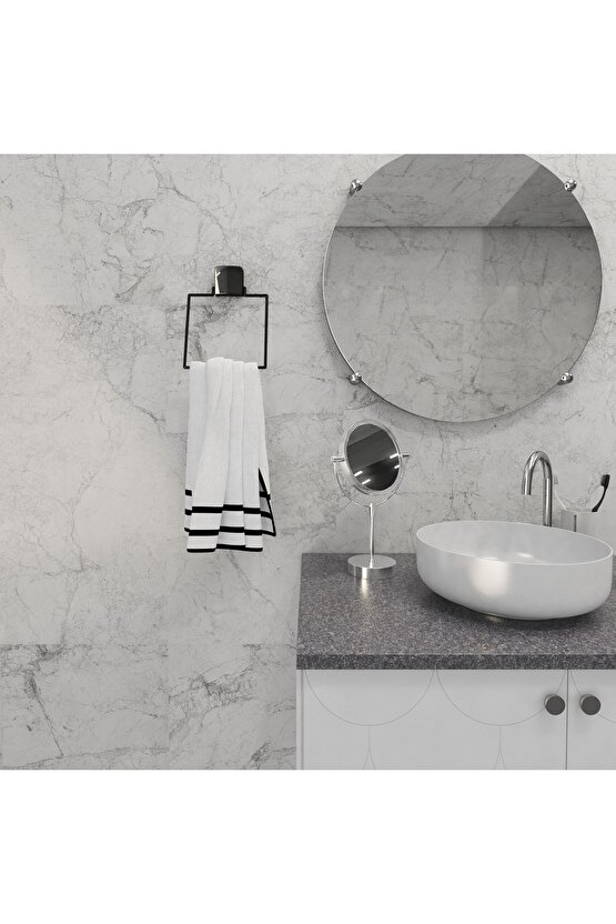 Dekoratif Yapıştırmalı Banyo- Mutfak Metal Kare Havluluk Askı Siyah Vidasız Pratik Montaj Dc-5060