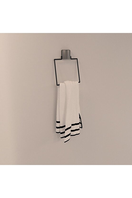 Dekoratif Yapıştırmalı Banyo- Mutfak Metal Kare Havluluk Askı Siyah Vidasız Pratik Montaj Dc-5060
