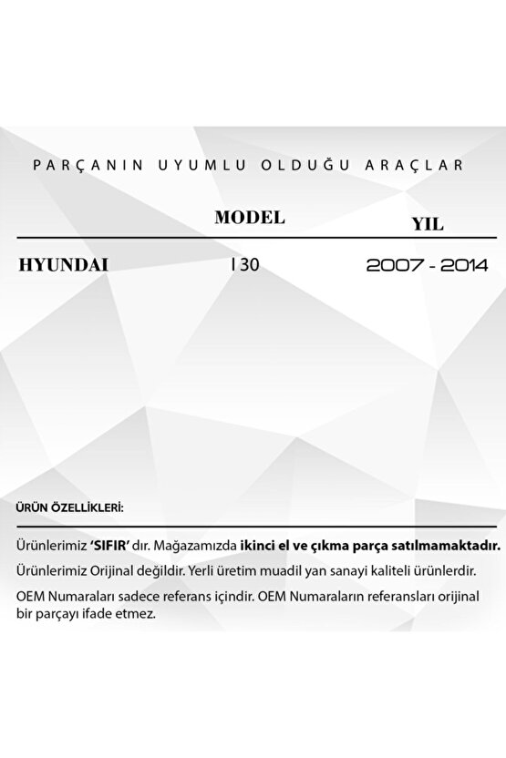Hyundai I30 Için Ön Sol Kapı Cam Tamir Takımı