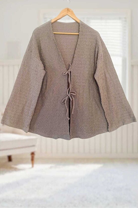 Bej Rengi Önü Bağlamalı Kimono Tunik
