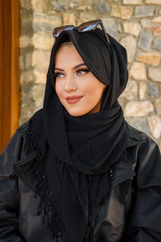 Siyah Koton Şapkalı Şal - 50800