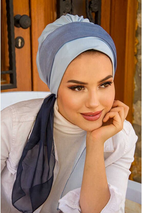 Turkuaz Batik Fularlı Bone-40602