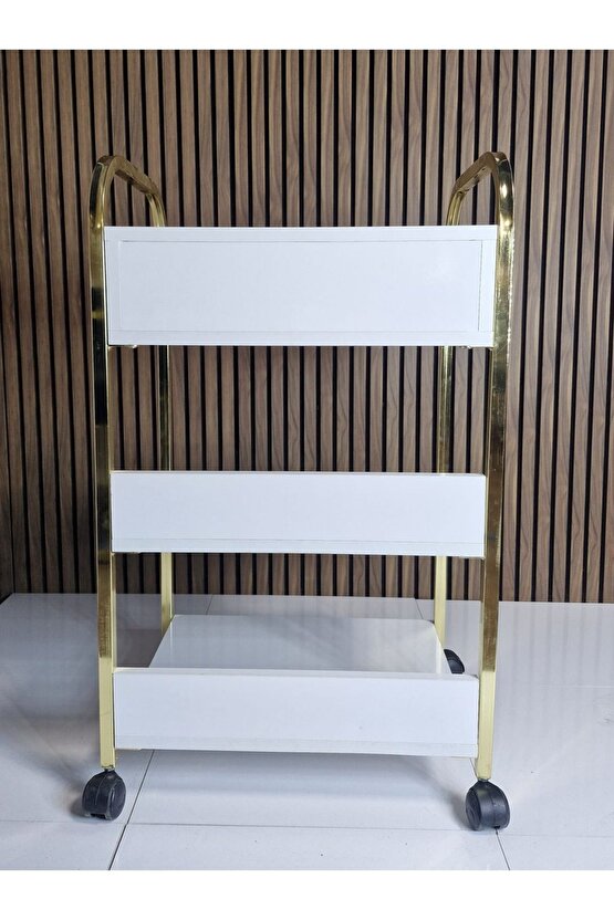 Çekmeceli gold parlak etejer ( tekerlekli)
