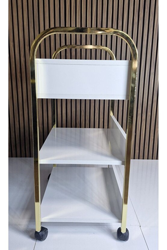 Çekmeceli gold parlak etejer ( tekerlekli)