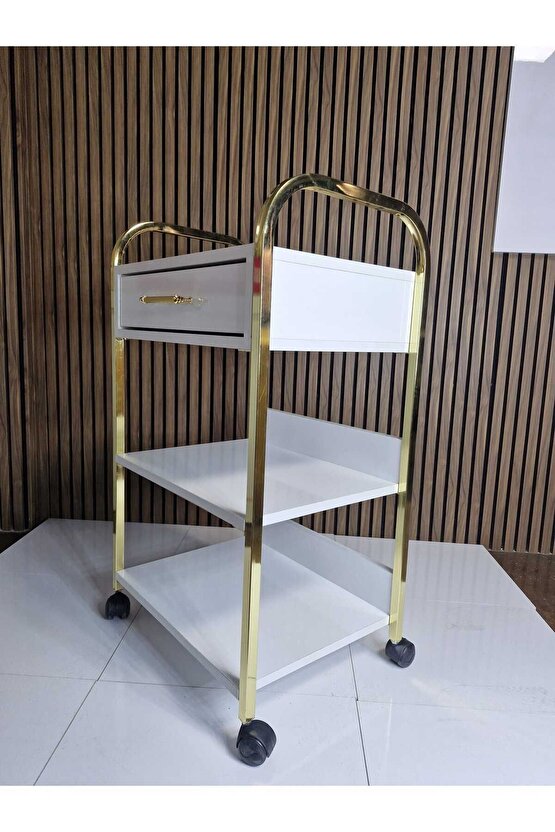 Çekmeceli gold parlak etejer ( tekerlekli)