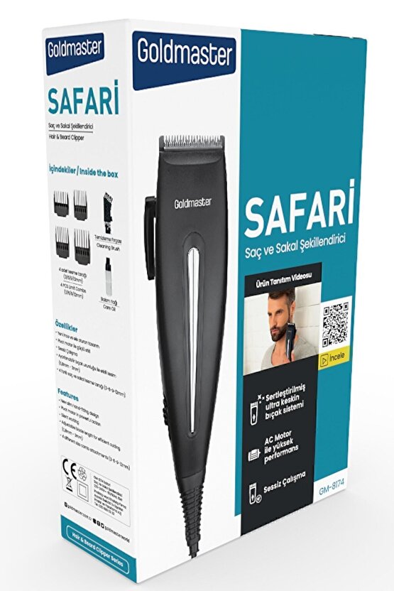 Safari Kablolu Ac Güçlü Motor Ayarlanabilir Sessiz Saç Sakal Kesme Makinesi