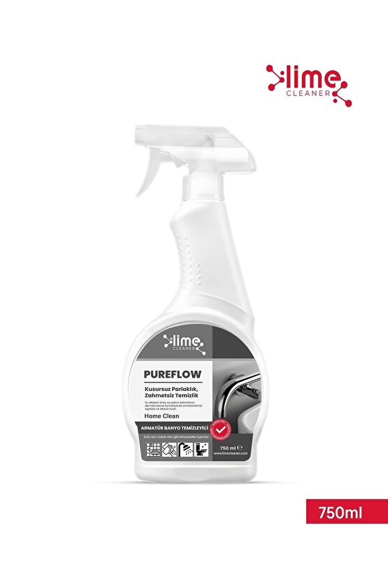 PureFlow Armatür Banyo Temizleyici Kireç ve Leke Sökücü,Kirece ve Lekelere Karşı Etkili Çözüm 750ml