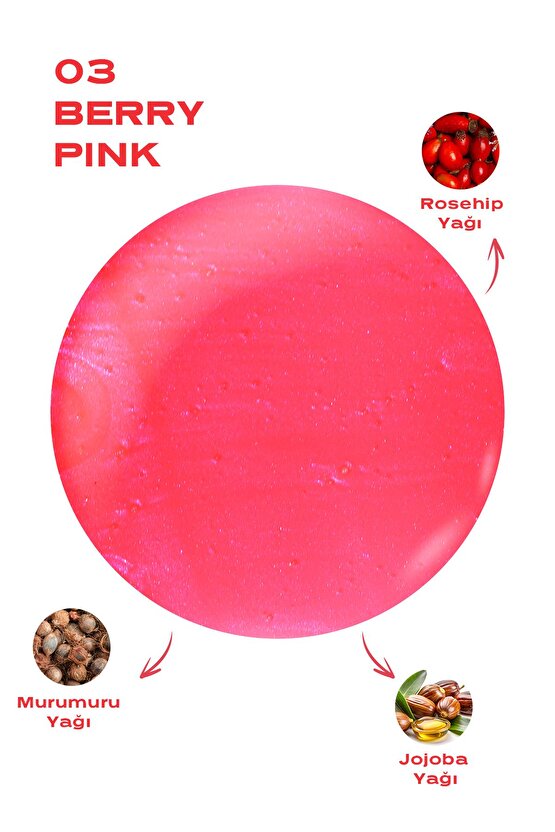 Sweet Kiss Rosehip, Murumuru ve Jojoba Yağı İçeren Meyveli Dudak Parlatıcı Yağ- No: 03