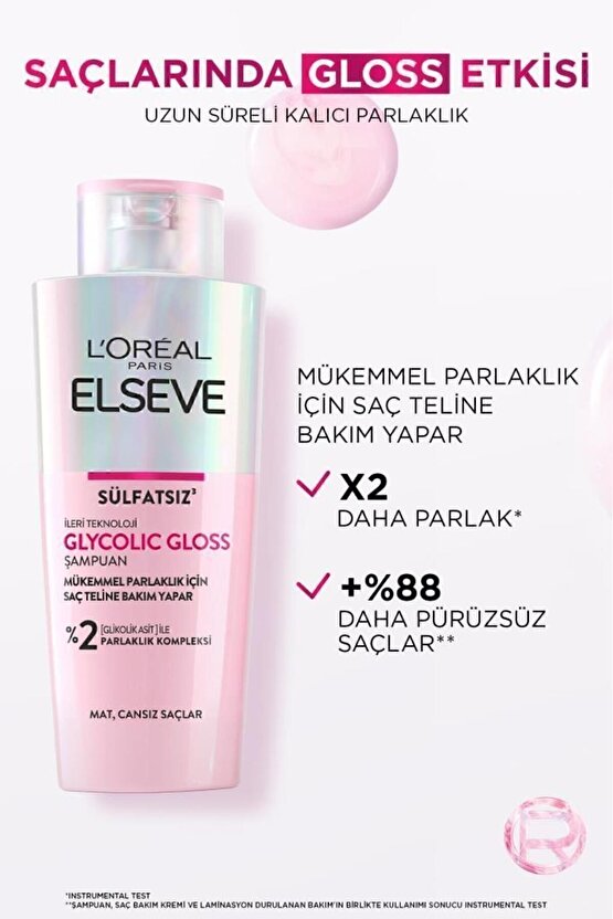 Glycolic Gloss Mükemmel Parlaklık için Bakım Yapan Şampuan [Glikolik Asit] 200ml
