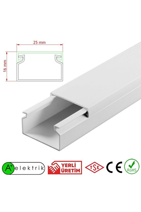 25x16 Mm Beyaz 2x1m=2m Bantsız Kablo Kanalı