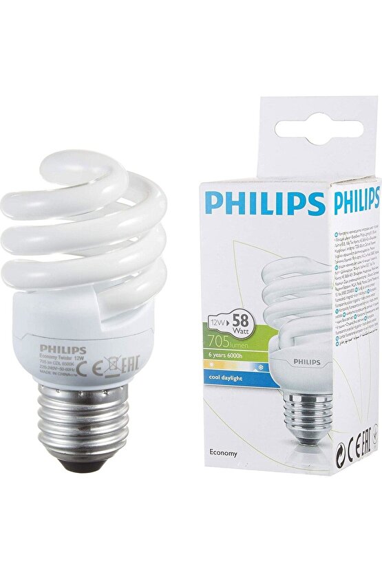 12W=58W Mini Spiral-Kıvrık Tasarruf Ampul-E27 Duylu Beyaz Işık-6500K705 LUmen