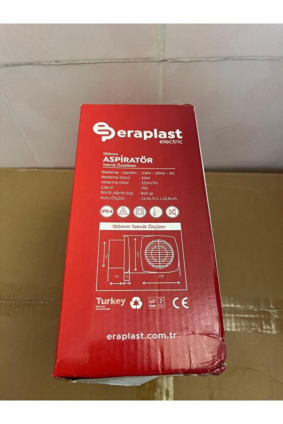 Eraplast Banyo Ve Tuvalet Aspiratör 15cm 150lik Süper Sessiz Havalandırma Fanı Aspiratör