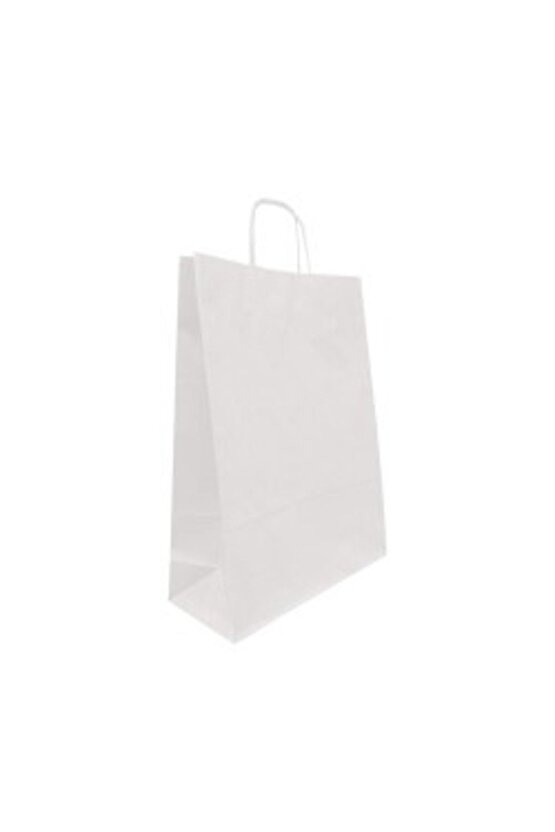 Beyaz Büküm Saplı Kraft Çanta 31x41cm Pakette 24 Ad.