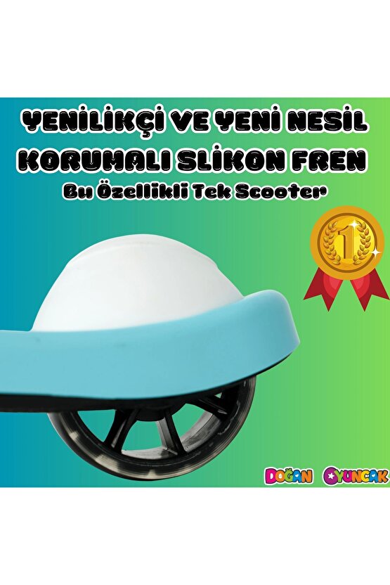 Lupa Katlanabilir Işıklı 3 Tekerlekli Turkuaz Scooter - Işıklı Scooter - Slikon Teker Scooter - Çocu