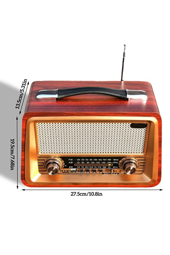 NOSTALJİK RADYO BLUETOOTH SPEAKER ŞARJLI SD KART USB GİRİŞLİ MP3 ÇALAR KABLOSUZ HOPARLÖR