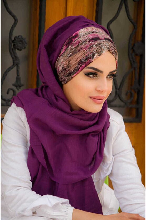 Mürdüm Batik Desenli Hazır Şal