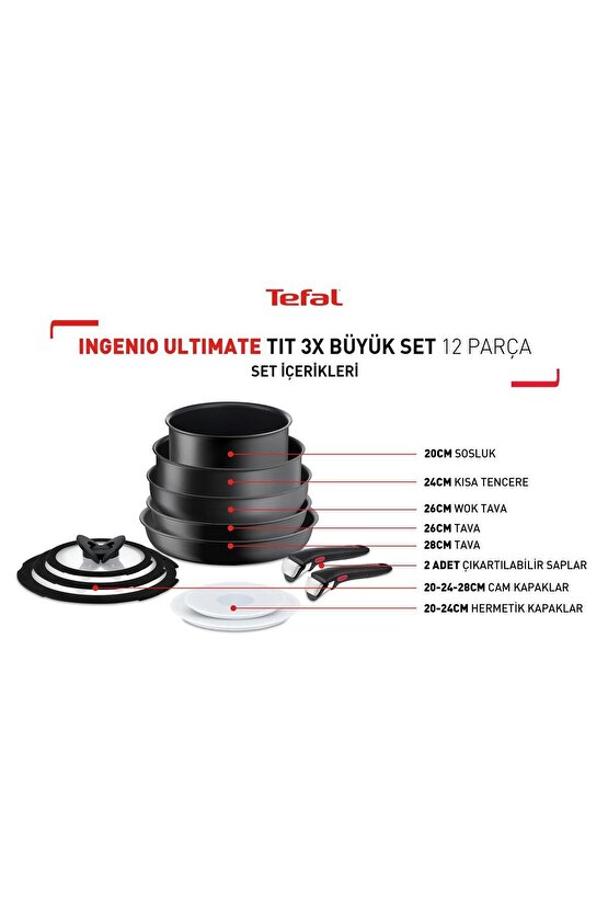 L76490 Ingenio Titanyum 3x Ultimate Büyük Tava Ve Tencere Seti 12 Parça - 2100125549