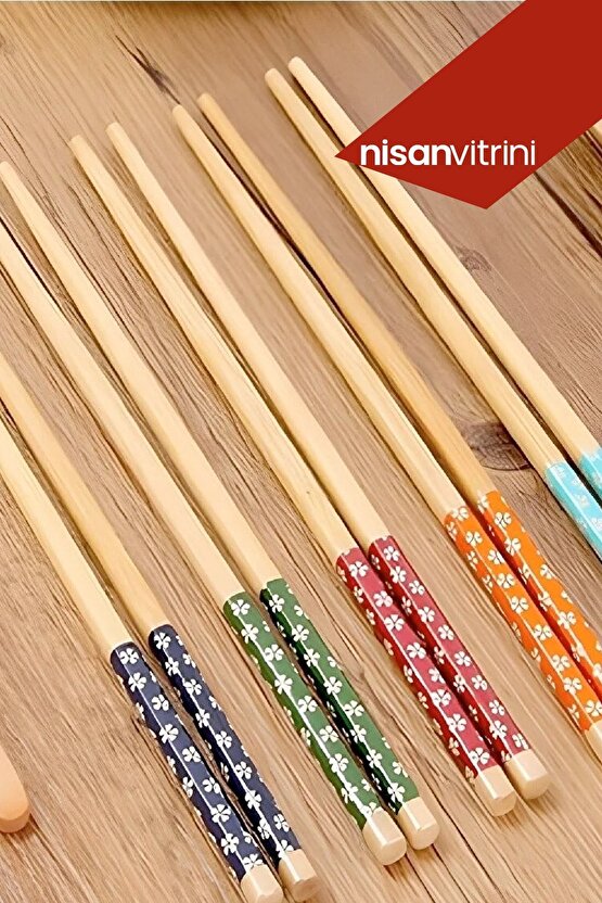 Bambu Chopstick 3 Çift Desenli Ve Yıkanabilir Çin Kore Çubukları - Sushi, Ramen Noodle Çubuğu