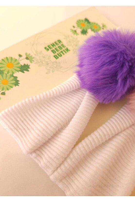 Kız Bebek & Çocuk PonPon Bandana Set - Peluş-Yumuşak-Esnek