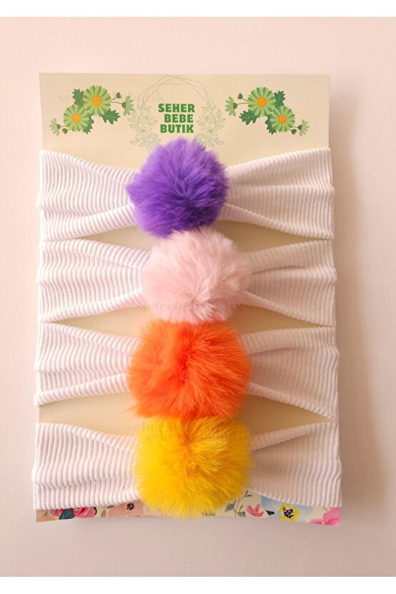 Kız Bebek & Çocuk PonPon Bandana Set - Peluş-Yumuşak-Esnek