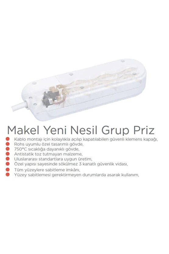 Yeni Nesil 6 Li Grup Topraklı Priz Kablosuz Klemensli