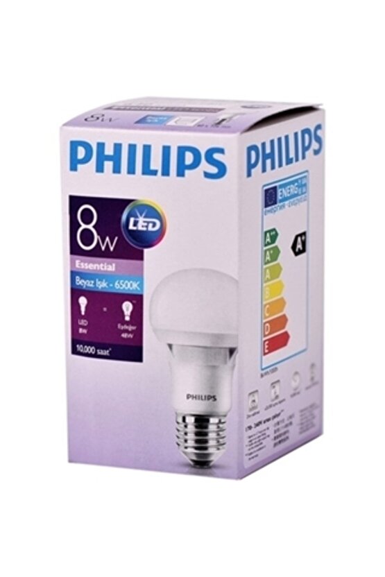 8w=48w Essential Led Ampulbeyaz Işık640 Lumen E27 Duy 10.000saat