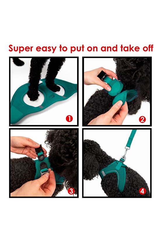Air-Mesh Küçük ve Orta Irk Kedi Köpek Göğüs Tasması - Yumuşak, Nefes Alabilir, Dayanıklı Yeşil