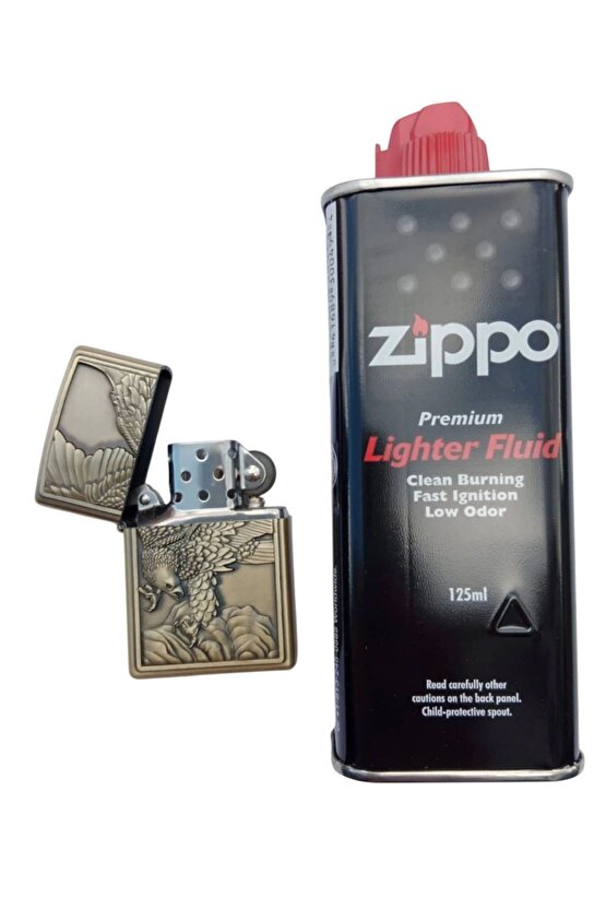 Ozel Tasarim Sari renkli Eagle kabartmali premium zippo Cakmak
