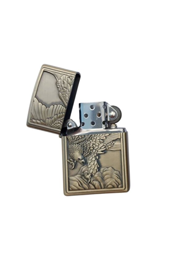 Ozel Tasarim Sari renkli Eagle kabartmali premium zippo Cakmak