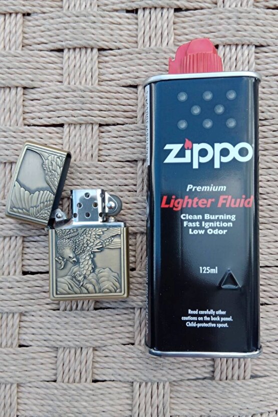 Ozel Tasarim Sari renkli Eagle kabartmali premium zippo Cakmak
