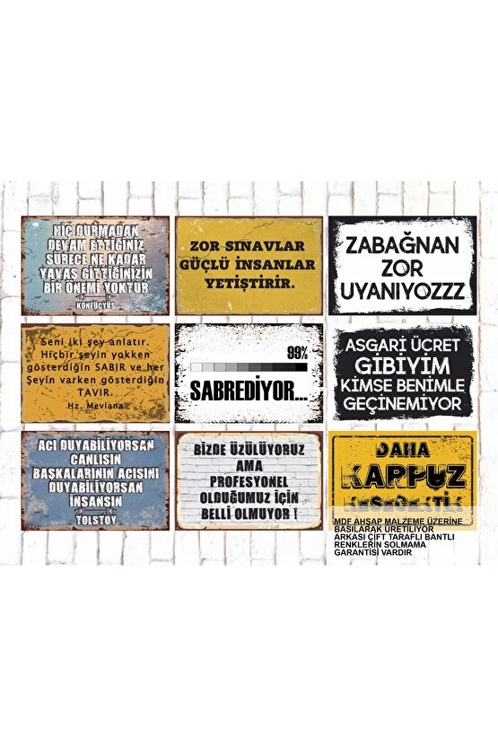 9 Parça Karışık Yazılı Ahşap Tablo Seti eğlenceli esprili komik kamyon arkası sözler duvar yazıları