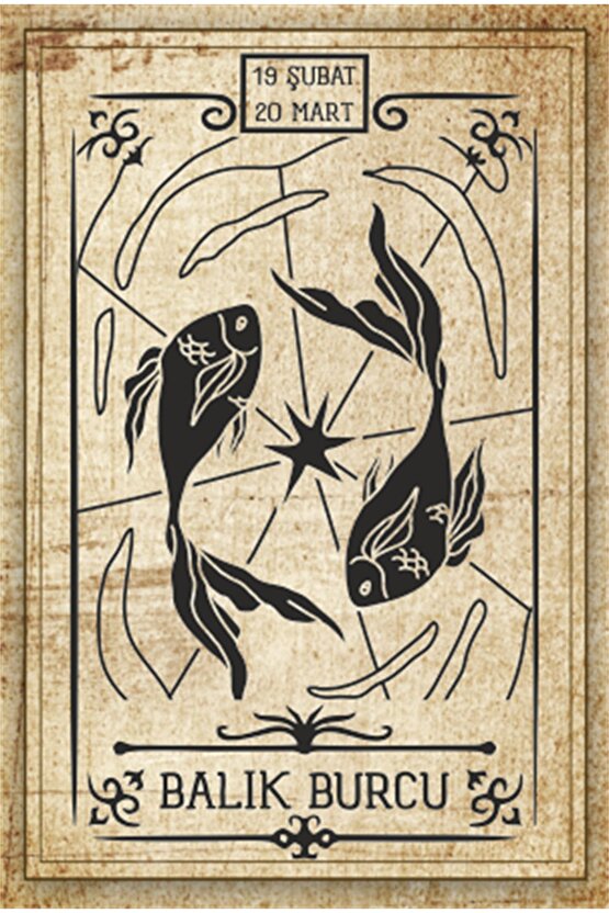 Balık Burcu Astroloji Burç Retro Ahşap Poster