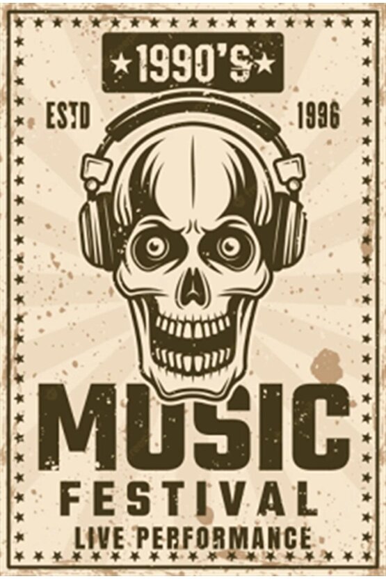 1990lar Müzik Festivali Retro Ahşap Poster