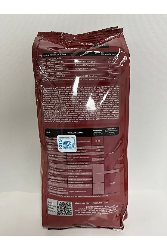 Besin Karışımı Toz Gübre Bor Bakır Demir Mangan Combi Plus - 1 Kg