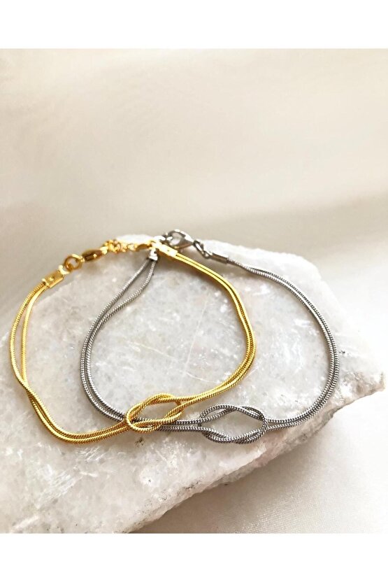 Düğüm Gold&gümüş Çift Bileklik