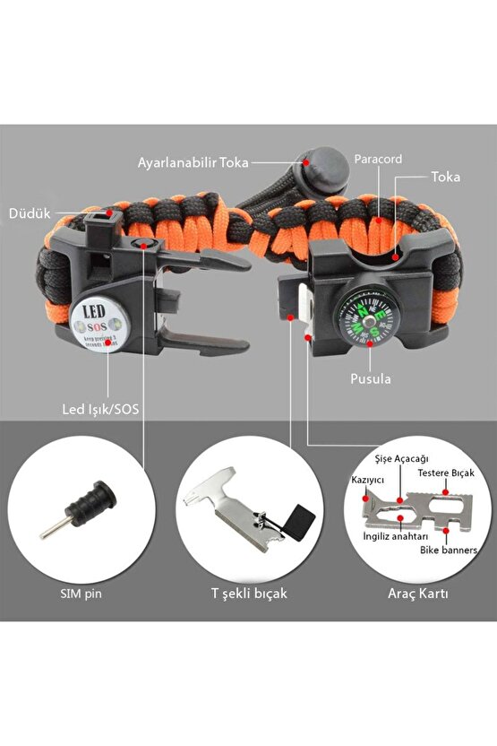 Out-4300 Paracord Hayatta Kalma Bilekliği Siyah