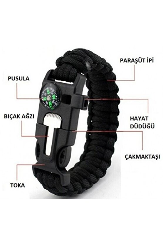 Bileklik Taktikal Yeşilsiyah Taktik Bileklik Magnezyum Çubuklu Düdüklü Unisex Bileklik Hediyelik