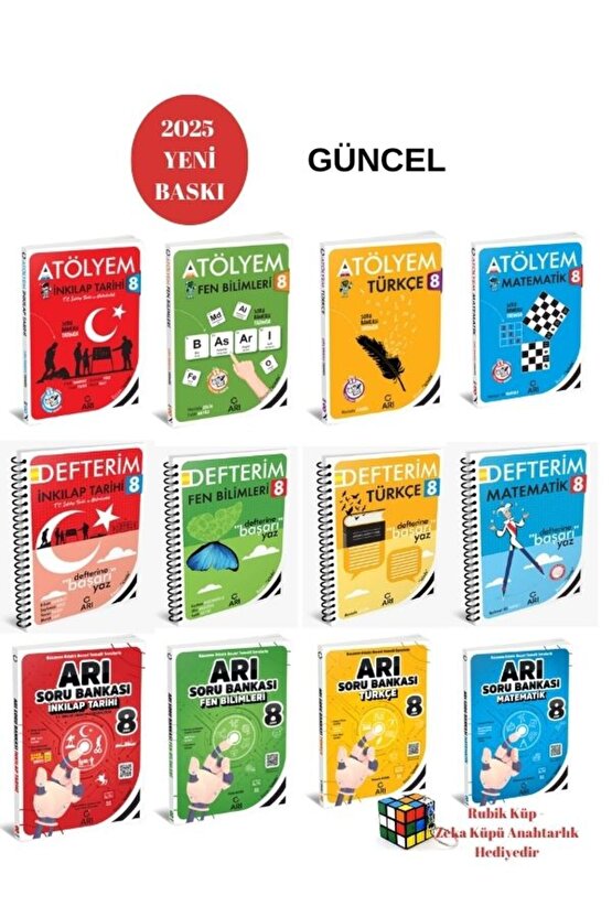 2025 Basım 8.Sınıf Tüm Dersler ATÖLYEM-DEFTERİM-SORU BANKASI(12KİTAP)+Anahtarlık